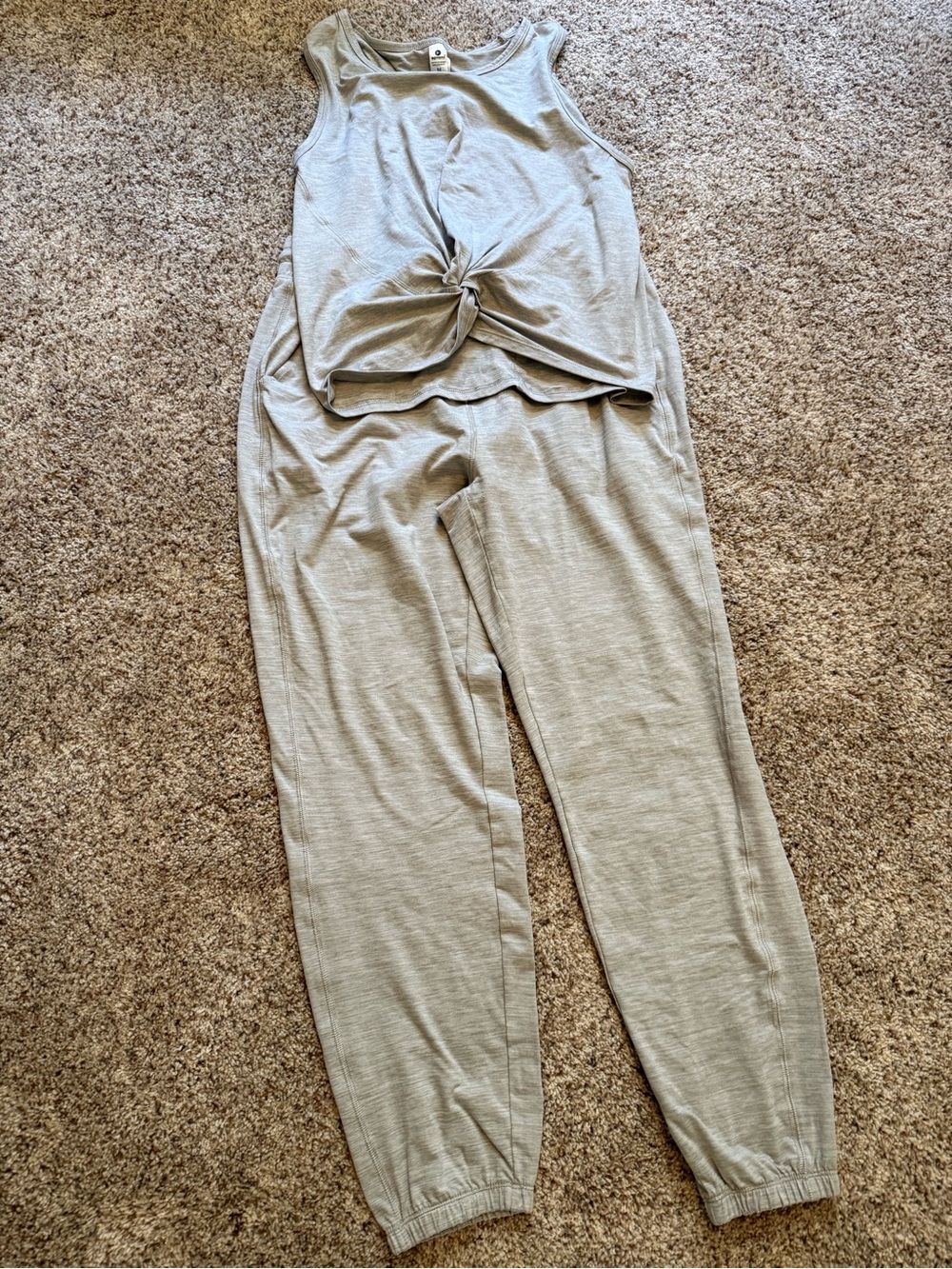 90 Degree By Reflex Light Gray Knit Jumpsuit with Front Knot